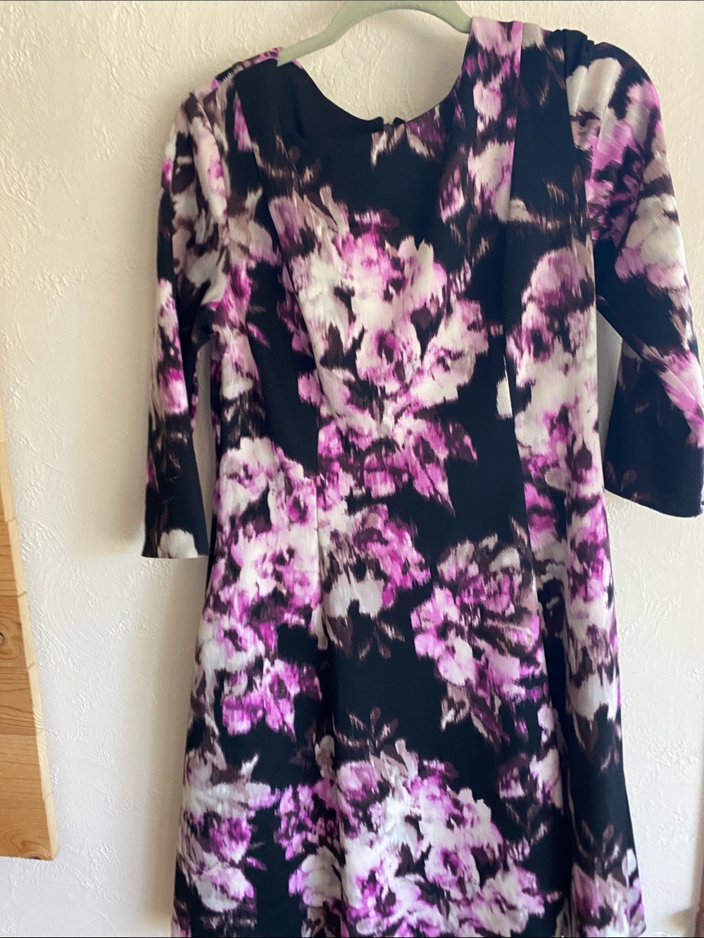 Eliza J Black Floral A-Line Dress with Purple Accents